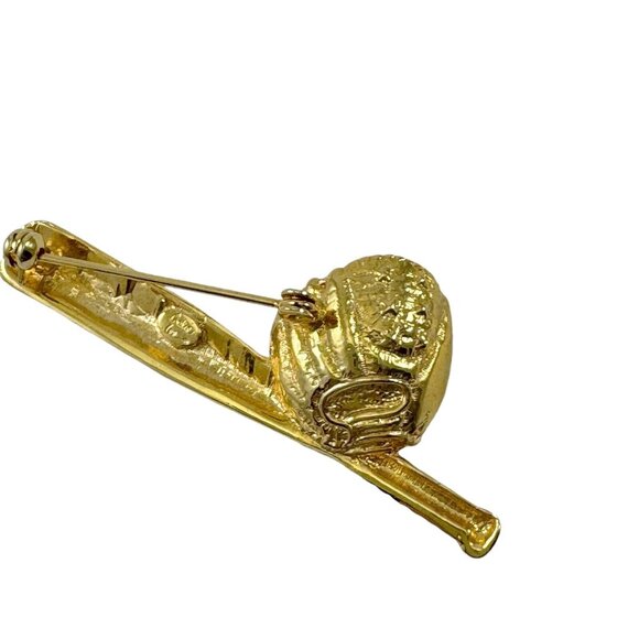 Cookie Lee Baseball Bat Glove Ball Brooch Novelty Pin Rhinestones Goldtone - Picture 4 of 6